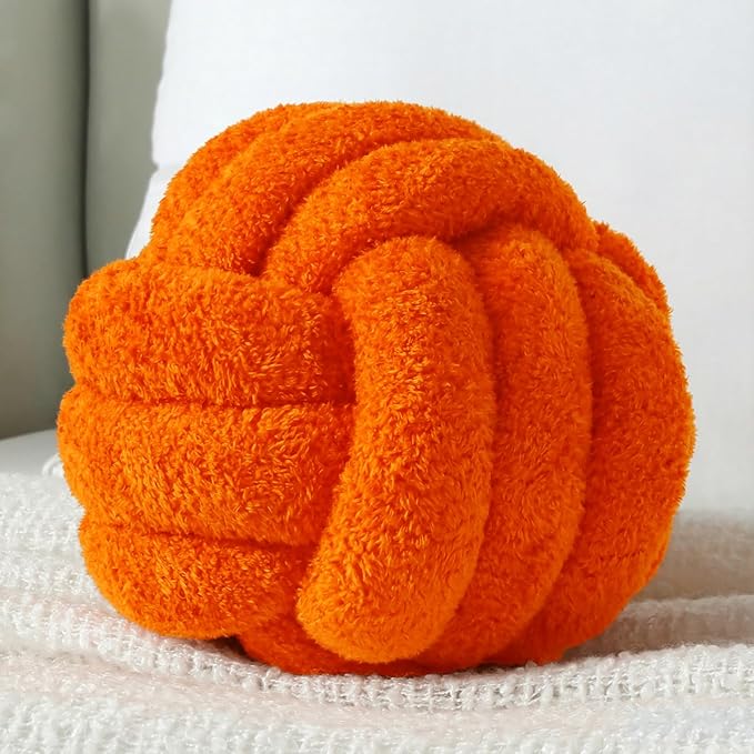 Knot Pillow Ball Plush - Decorative Throw Pillows for Bed Relieve Stress, Round Knot Cushion for Sofa Decor Pet Toy, Orange 8 inch