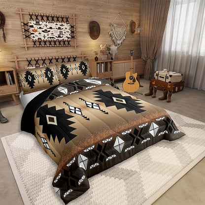 Erosebridal Western Aztec Bedding Set for Boys, Native Tribal Ethnic Comforter Set Toddler Size Farmhouse Boho Geometric Duvet Insert Southwestern Ethnic American Native Quilt for Adult, Brown Black