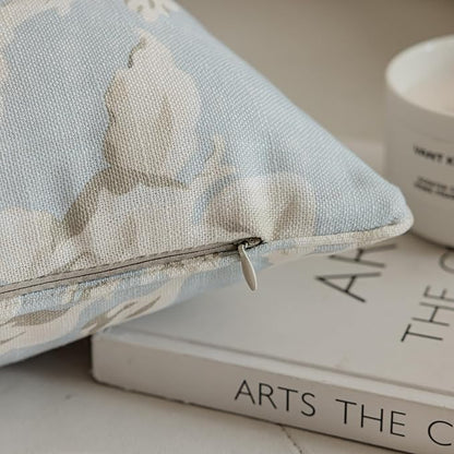 Throw Pillow Covers with Insert Included, with Embroidered Detail, 18 x 18 inches, Decorative Throw Pillow for Sofa Couch Bed (Light Blue Floral, 18" L x 18" W)
