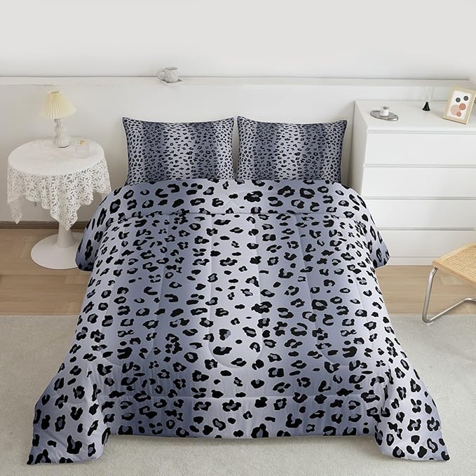 Erosebridal Leopard Print Comforter for Kids Boys Girls,Grey Cheetah Printed Toddler Bedding Set,Animal Skin Texture Duvet Insert,Wild Animal Quilt Bedroom Decor
