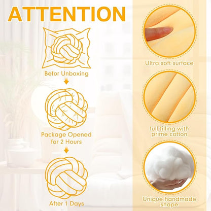 Namalu 2 Pcs Soft Knot Pillow Ball, Decorative Round Throw Knotted Pillows Cushion, Handmade Stuffed Ball Pillows for Winter Bedroom Sofa Couch Home Decor(7.87 Inches,Light Yellow)