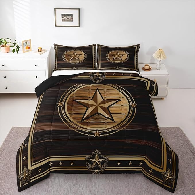 Erosebridal Western Texas Star Bedding Set Toddler Size, Boys Southwestern Decor Comforter Set Vintage Country Cowboy Duvet Insert Rustic Farmhouse Quilt for Kids Teens Youth Adult Bedroom Decor