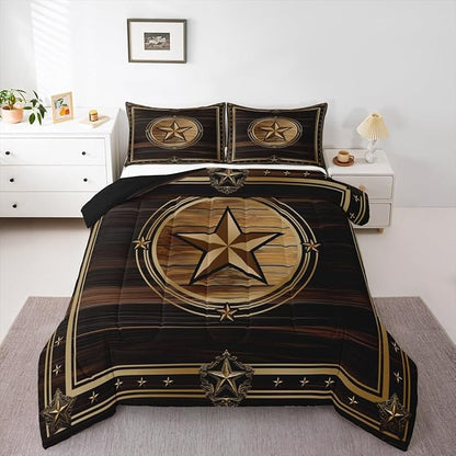 Erosebridal Western Texas Star Bedding Set Toddler Size, Boys Southwestern Decor Comforter Set Vintage Country Cowboy Duvet Insert Rustic Farmhouse Quilt for Kids Teens Youth Adult Bedroom Decor