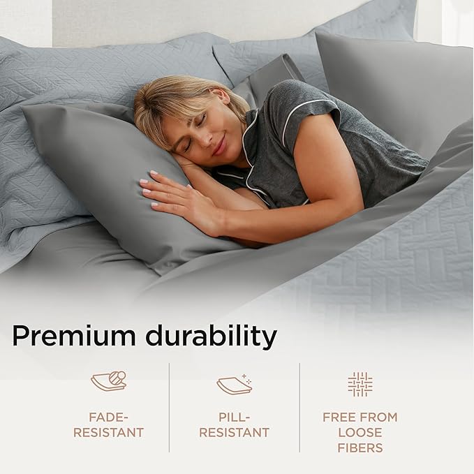 Threadmill Certified 100% American Supima Cotton Sheets, Queen Sheet Set, 1000 Thread Count, 4 Piece Luxury Bedding Set, Hotel Quality Sateen Weave, Dark Grey BedSheet with Elasticized Deep Pocket