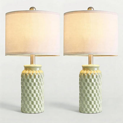 20.5" Small Bedside Lamps Set of 2 with 5FT Cord, Green Ceramic Modern Farmhouse Table Lamps for Nightstand, Living Room, Bedroom, 3D Honeycomb Stylish End Table Lamps(Bulb Not Included)