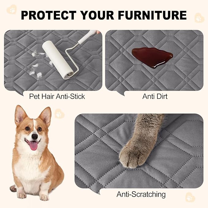 Smiry Reversible Waterproof Couch Covers for Sofa, Washable Dogs Pet Couch Covers for 3 Cushion Sofa Pet Friendly, Water Resistant Furniture Protector Slipcover, Geometric (30"x70", Grey/Dark Grey)