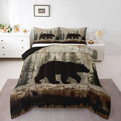Feelyou Bear Comforter Set Wildlife Hunting Bedding Set for Kids Boys Girls Rustic Cabin Comforter Farmhouse Quilt Set Bedroom Collection 2Pcs Twin Size