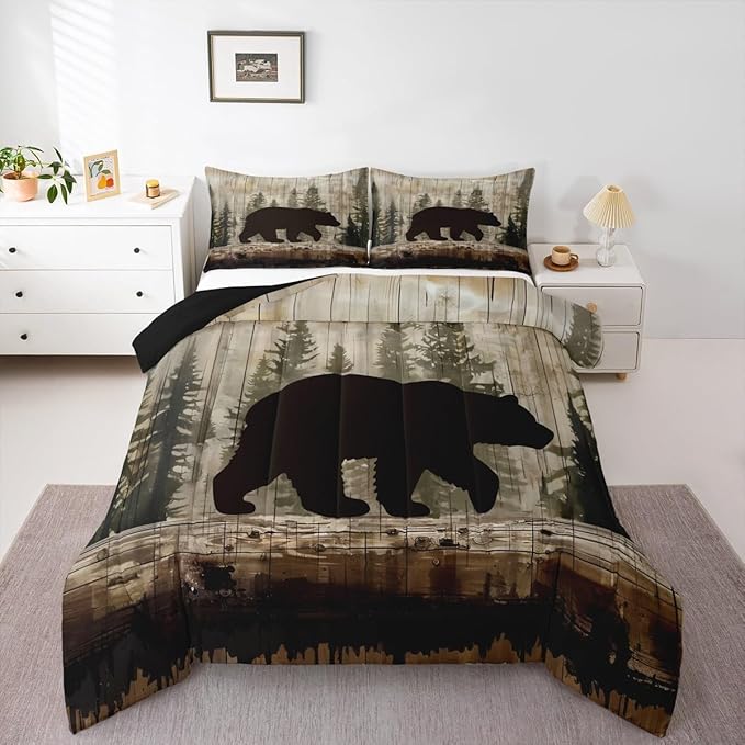 Feelyou Bear Comforter Set Wildlife Hunting Bedding Set for Kids Boys Girls Rustic Cabin Comforter Farmhouse Quilt Set Bedroom Collection 2Pcs Toddler Size