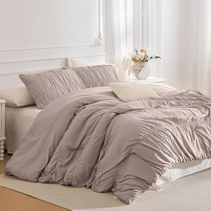 Lady Ann King Bed Comforter Set Camel Ruched King 106"*95" Boho Bedding Comforter Set for Bedroom Ultra Soft & Luxurious 3 Piece Fluffy Bed Sets