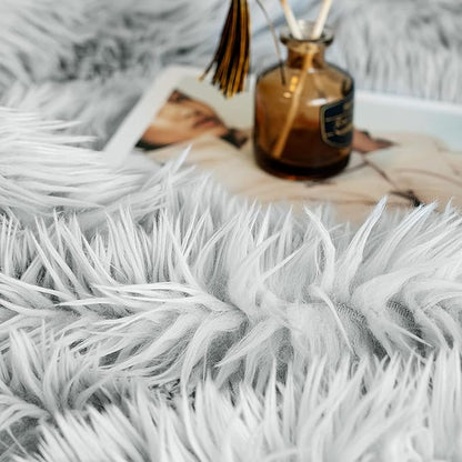 JONIYEAR Extra Large Decorative Fluffy Faux Fur Blanket Queen Size 80" x 90", Soft Luxury Lightweight Furry Blanket, Solid Cozy Shaggy Plush Thick Warm Fuzzy Blankets for Winter Bed Couch, Grey