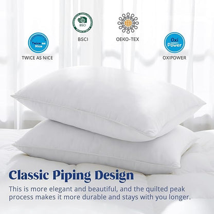puredown® Goose Feather Down Pillows Queen Size Set of 2, Soft Fluffy Luxury Hotel Collection Bed Pillow for Back, Stomach or Side Sleeper.