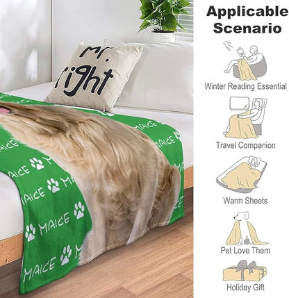 Custom Pet Name Blanket Personalized Dog Memory Blankets with Photos Customized Puppy Blanket for Large Medium Small Dog, Dog Gift for Dog Lovers Mom Dad Cute Dog Cat Paw Prints