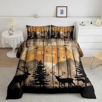 Feelyou Western Rustic Bear Comforter Set, Wooden Farmhouse Bedding Twin, Hunting Wild Animal Quilt Forest Animal Wildlife Hunting Bedding Comforter Sets Kids Boys Teens Adult Men Bedroom Decor