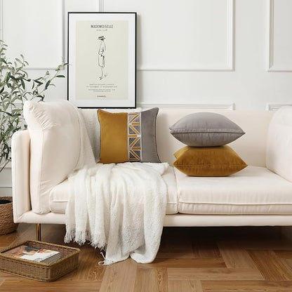 Throw Pillow Covers with Insert Included, with Embroidered Detail, 18 x 18 inches, Decorative Throw Pillow for Sofa Couch Bed (Gold Gray, 18" L x 18" W)