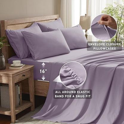 Twin Sheets Set - 4 Piece Soft Microfiber and Wrinkle Free Sheets - Easy Care, Extra Soft, Cooling Sheets - 1 Deep Pocket Fitted Sheet 1 Flat Sheet and 2 Pillowcases (Twin Lavender)