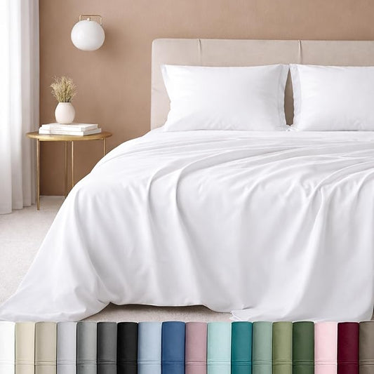 California Design Den Full Size Bed Sheets Set - Luxury 600 Thread Count 100% Cotton Sateen, Cooling Sheets, Deep Pockets with All Around Elastic for a Snug Fit, Hotel Quality Bedding Set - White