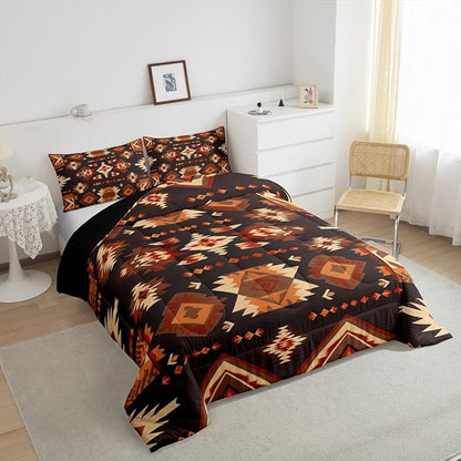 Feelyou Geometric Comforter Twin Size Modern Art Comforter Set for Boys Girls Children Luxury Bedding Set Room Decor Brown Duvet Set