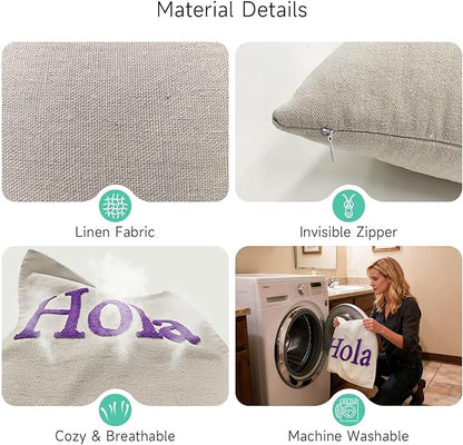 Custom Embroidered Name Pillow, Personalized Monogrammed Names Linen Throw Pillows for Sofa Bed, Customized Farmhouse Linen Square Pillow Cover Gifts for Family 14''x14''