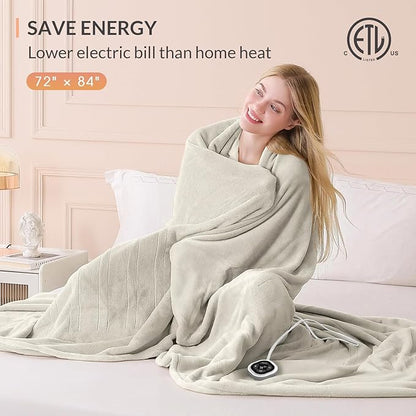 HOMLYNS LuxeHeat Heated Blanket Electric Blanket Full Size, Soft Flannel Sherpa Heating Blanket with 10 Heat Settings, 1-10 hrs Timer Auto Shut Off (72x84 inches, Cream)