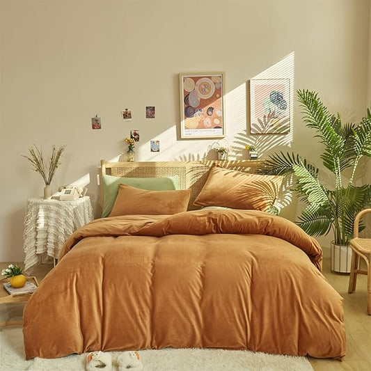Pureant Pumpkin Comforter Set Twin Burnt Orange Velvet Bedding Comforters Women Girls Solid Terracotta Aesthetic Flannel Quilts Soft Warm Light Caramel Plush Blanket Sherpa Luxury Shaggy Cinnamon Bed