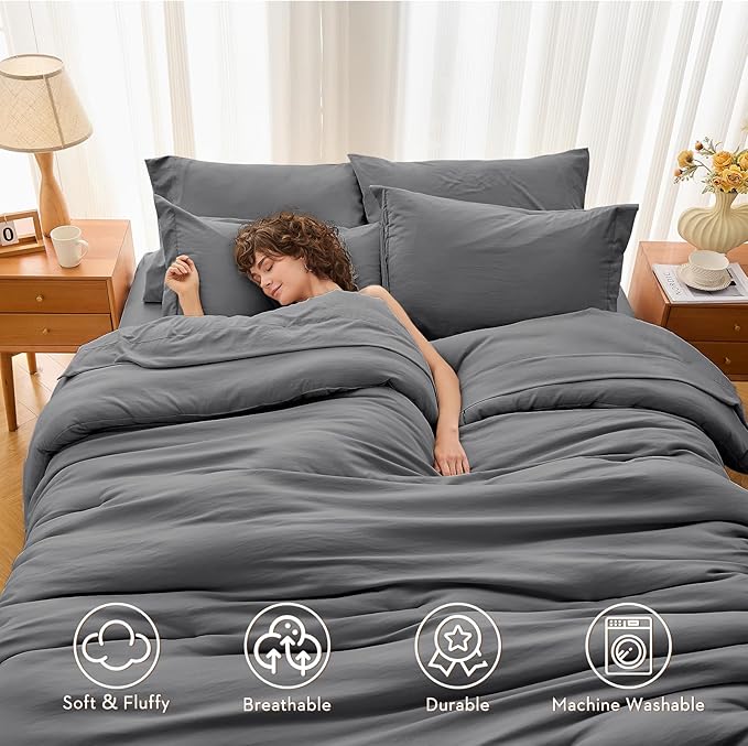 MUXHOMO 5 Pieces Twin XL Comforter Set, Soft Bed in a Bag Twin XL Size, All Season Bedding Set with Comforter, Flat Sheet, Fitted Sheet, Pillowcases & Shams, Dark Grey