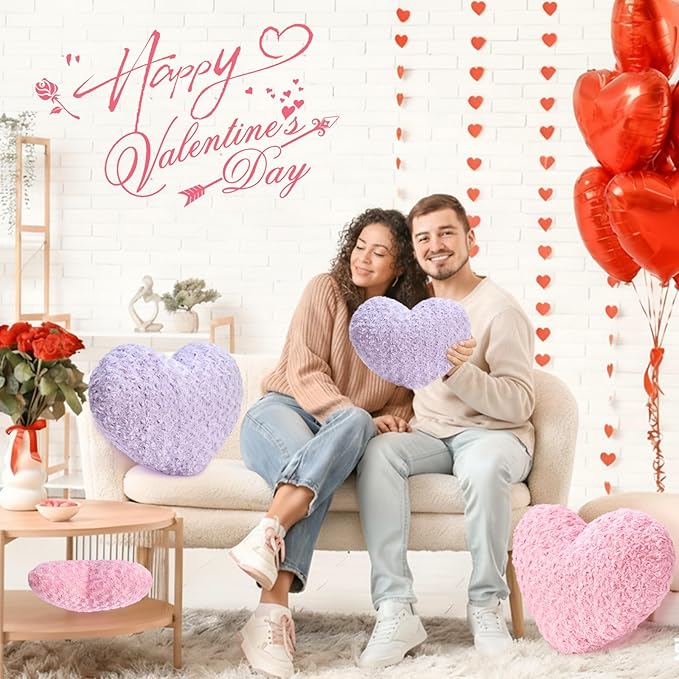 Heart Pillow Purple Throw Pillows, Soft and Fluffy Decorative Pillows for Bed Couch Chair, Cute Heart Shaped Room Decor for Valentine Anniversary Birthday Halloween Christmas (Small, 13"x10")