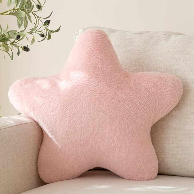 Star Pillow, Decorative Throw Pillow with Plush for Couch, Cute Decor Pillows for Bed, Aesthetic Star Shaped Pillow Fun Cushion for Sofa Living Room (Pink, 14.9 Inches)
