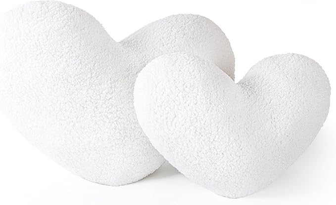 AELS Heart Shaped Pillow, Set of 2, Heart Decorative Throw Pillows, Boucle Love Cute Pillows 20 & 16 Inches, Valentines Day Decorations, Wedding Decor, Living Room Bedroom Nursery Decor, White