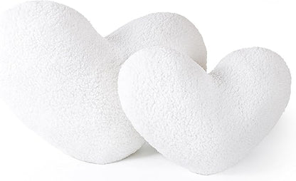 AELS Heart Shaped Pillow, Set of 2, Heart Decorative Throw Pillows, Boucle Love Cute Pillows 20 & 16 Inches, Valentines Day Decorations, Wedding Decor, Living Room Bedroom Nursery Decor, White