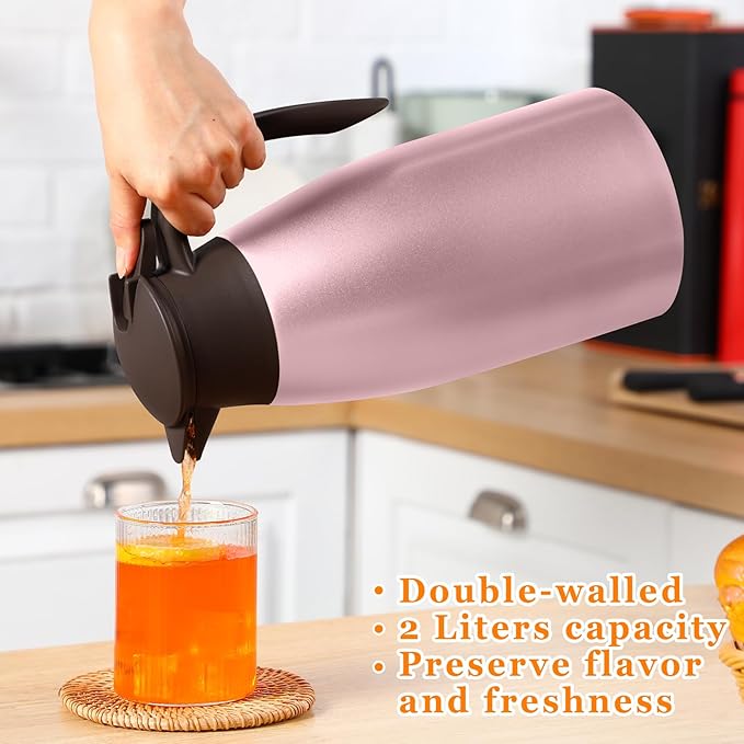 Norme 2 Pcs Thermal Coffee Carafe Insulated Stainless Steel Coffee Carafe for Hot Liquid Vacuum Thermal Pot Creamer Pitcher Dispenser with Brushes Keeping Hot Water Milk(Rose Red)