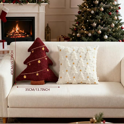 Artmag Christmas Pillow, Decorative Christmas Tree Pillow Stuffed Tree Shaped Embroidered Star Ball Bedroom Xmas Plush for Party Home Decorations 15.5" x 14.5" Red