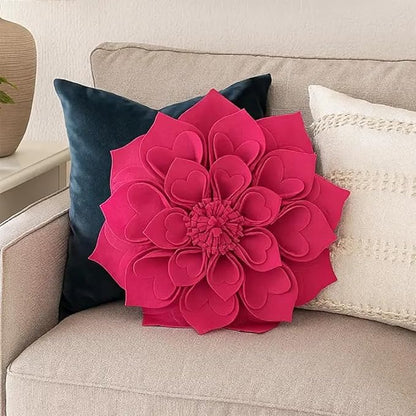 Fennco Styles Handmade 3D Heart-Shaped Petals Flower Decorative Filled Throw Pillow 13" Round - Fuchsia Floral Pillow for Couch, Home Décor and Holiday, Housewarming Gift