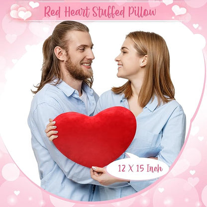 Marsui Valentine Red Heart Pillow Cute Plush Cushion Throw Pillows Soft Stuffed Heart Solid Color Decorative for Sofa Bedroom Gift(3 Pcs,15 x 12 Inch)