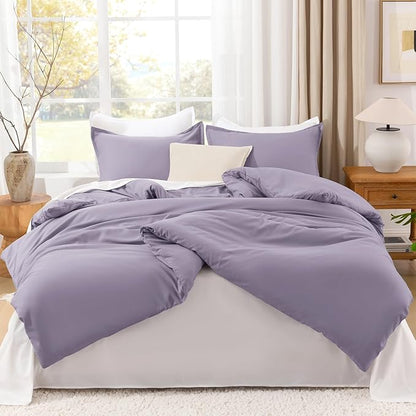 Litanika Grayish Purple Comforter Set Twin/Twin XL Size, 2 Pieces Lightweight Solid Bedding Comforter Set, All Season Fluffy Bed Set (66x90In Comforter & 1 Pillowcase)