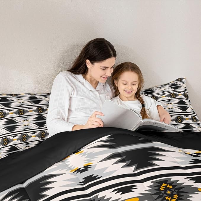 Erosebridal Western Aztec Toddler Bedding Set for Boys, Bohemian Southwestern Comforter Set American Native Bedding Comforter Sets Indian Exotic Geometric Quilt Rustic Farmhouse Decor, Gray Black