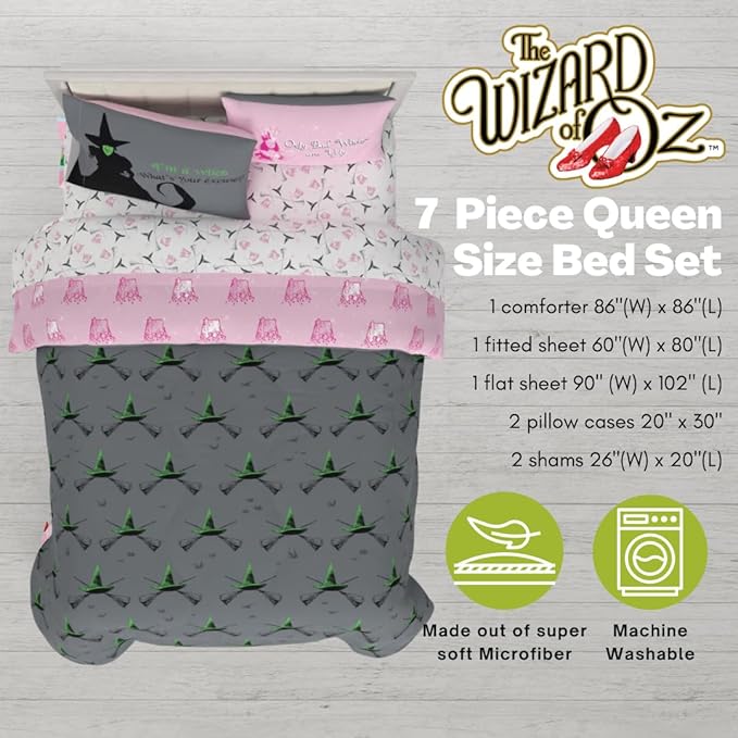 Collectibles The Wizard of OZ Bedding 7 Piece Super Soft Reversible Comforter and Sheet Set with Sham, Queen, (Officially Licensed Product) by Franco