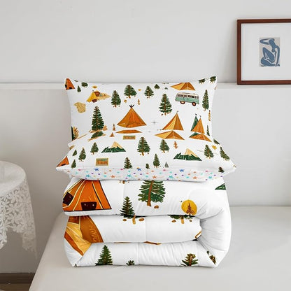 Feelyou Camping Comforter Set Toddler Size Vintage Comforter Camper Accessories for Travel Trailers Bedding Set Camper Duvet Set Room Decor Ivory Quilt Set