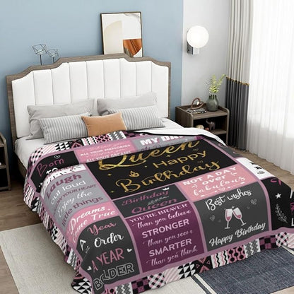 Queen Birthday Gifts for Women, Birthday Blanket with Gift Box for Women, Gifts for A Birthday, Happy Birthday Decorations Gift Ideas for Her, Birthday Gifts Throw Blanket 60"x50"