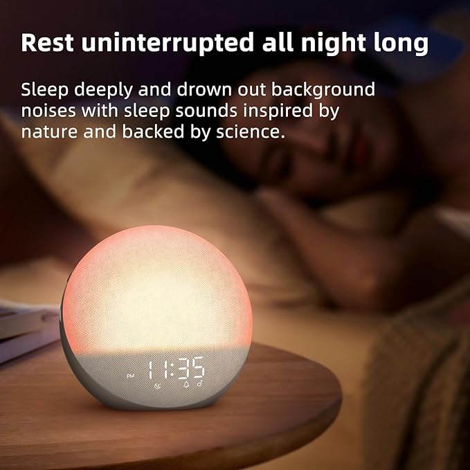 Sunrise Alarm Clock White Noise Machine: Natural Wake Up Light - Dimmable Clock with Bluetooth Speaker for Bedroom - 25 Sleep Sounds for Baby Adults Kids Cocoa