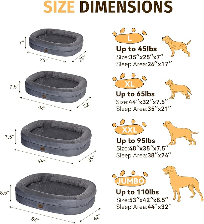 Orthopedic Washable Large Dog Bed: Waterproof Pet Bed with Bolsters - Removable Washable Cover for L XL XXL Large Sized Dog Bed - Non-Slip Bottom - Dark Gray