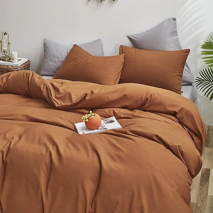KAREVER Pumpkin Color Comforter Sets Solid Cinnamon Color Bedding Set Cal King 3 PCs Pumpkin Comforter Sets for Women Girls Breathable Soft Bedroom Collection Solid Rust Color Adults Pumpkin Bedding