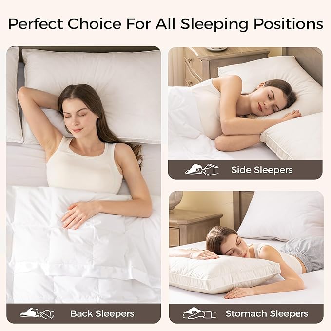 puredown® Goose Feathers and Down Pillows, 100% Organic Cotton Cover, Gusseted Pillow for Sleeping Hotel Collection Bed Pillows, King, Set of 2