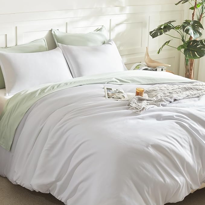 Litanika White Comforter Set Queen Size, 3 Pieces Lightweight Solid Bedding Comforter Set, All Season Fluffy Bed Set (90x90In Comforter & 2 Pillowcases)