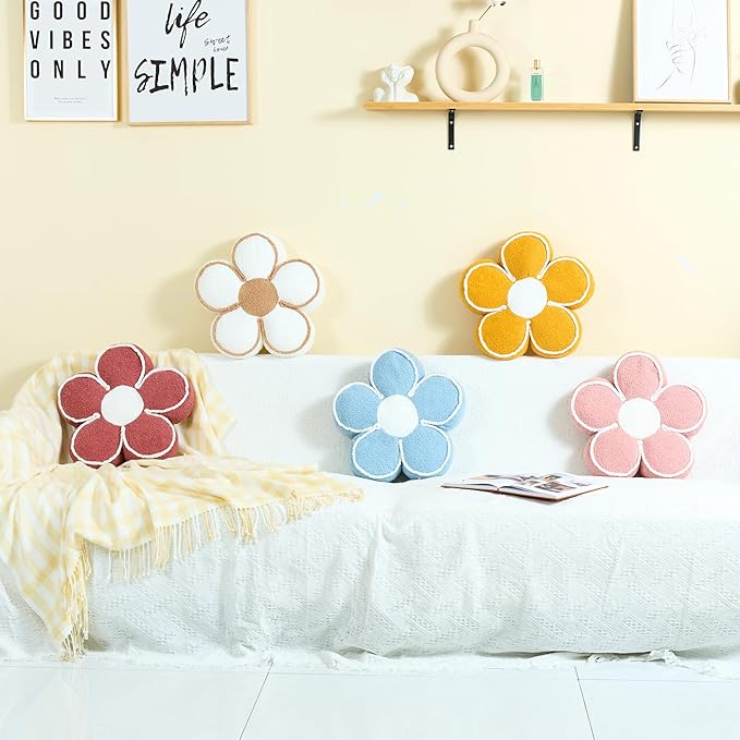 Sioloc Flower Shaped Pillow Daisy Pillows Floor Cushion Pastel Cute Seat Cushions Aesthetic Classroom Dorm Decorative Fun Throw Pillow for Bed,Couch(Blush,15.7")