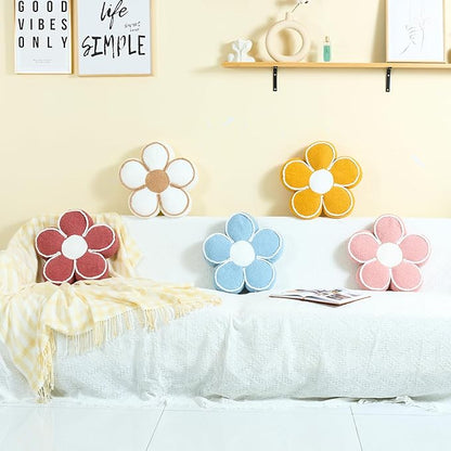 Sioloc Flower Shaped Pillow Daisy Pillows Floor Cushion Pastel Cute Seat Cushions Aesthetic Classroom Dorm Decorative Fun Throw Pillow for Bed,Couch(Blush,15.7")