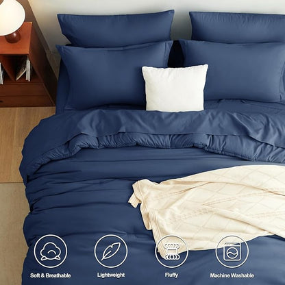 CozyLux Full Comforter Set Navy Blue, 7 Pieces Bed in a Bag, Bedding Comforter Set with Sheets, All Season Boho 7PC Bed Sets with Comforter, Fitted Sheets, Flat Sheets, Pillow Shams and Pillowcases