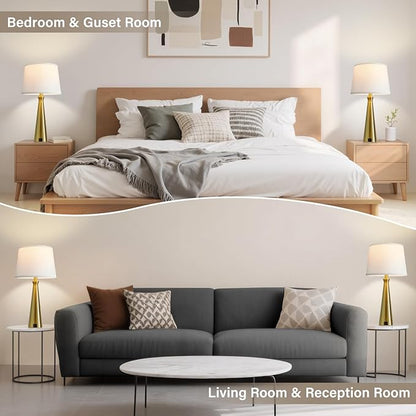 Seealle Modern Table Lamps Set of 2 - Touch Bedside Lamps for Nightstand with Dual USB C+A,3-Way Dimmable Gold Nightstand Lamps for Living Room Bedroom (Bulb Included)