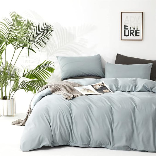 Wellboo Haze Blue Comforter Sets California King Solid Light Dusty Blue Bedding Comforters Cotton Women Men Plain Light Blue Bed Quilts Cal King Modern Minimalist Greyish Blue Blankets Mist Lake Blue
