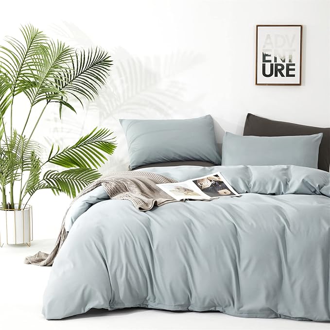 Cottonight Blue Comforter Set Bedding Set Solid Dusty Blue Blanket Quilts Modern Classic Soft Breathable Simple 3 Piece Women Men Comforter Set for Full Bed Teens Kids