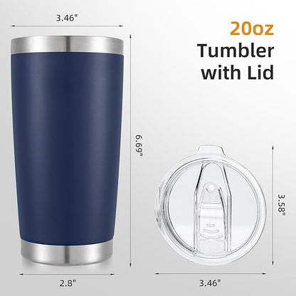 20 oz Tumbler Bulk with Lid Stainless Steel Insulated Tumblers Double Wall Vacuum Coffee Mug Powder Coated Tumbler Cups for Cold and Hot Drinks, Navy, 6 pack